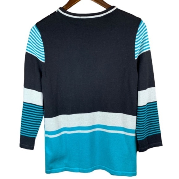 Allison Daley Pullover Sweater Black Teal Gray Sz Small Crew Neck Long Sleeve - Picture 2 of 7